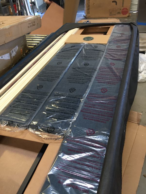 Photo 2 of ZINUS Omkaram Upholstered Platform Bed Frame / Mattress Foundation / Wood Slat Support / No Box Spring Needed / Easy Assembly, King-----the packing box is damaged ----the item is fine -----
