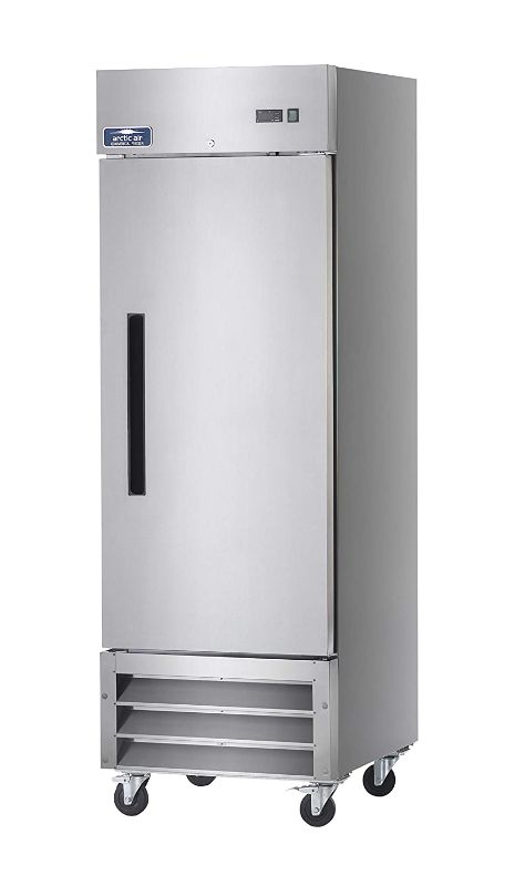 Photo 1 of Arctic Air AR23 26.75-Inch One Section Reach-in Commercial Refrigerator, 23 cu. ft, Single Solid Door, Stainless-Steel-=--------there is many dents does work but has some trouble closing from the dent in the bottom corner ----------view pictures for refer