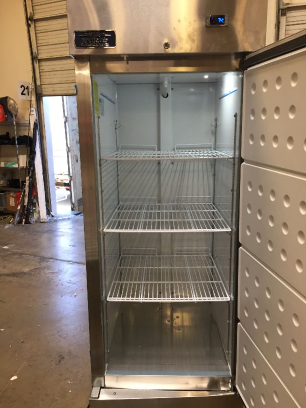 Photo 15 of Arctic Air AR23 26.75-Inch One Section Reach-in Commercial Refrigerator, 23 cu. ft, Single Solid Door, Stainless-Steel-=--------there is many dents does work but has some trouble closing from the dent in the bottom corner ----------view pictures for refer