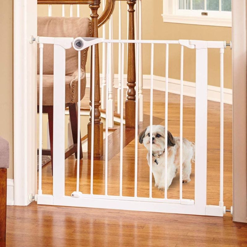 Photo 1 of MYPET North States 38.1" Wide Essential Walk Thru Gate: Ideal for securing hallways or doorways. Extra Wide Doorway. Pressure Mount. Fits 29.8"-38.1" Wide (30" Tall, White)-----possibly missing parts -----sale for parts only 
