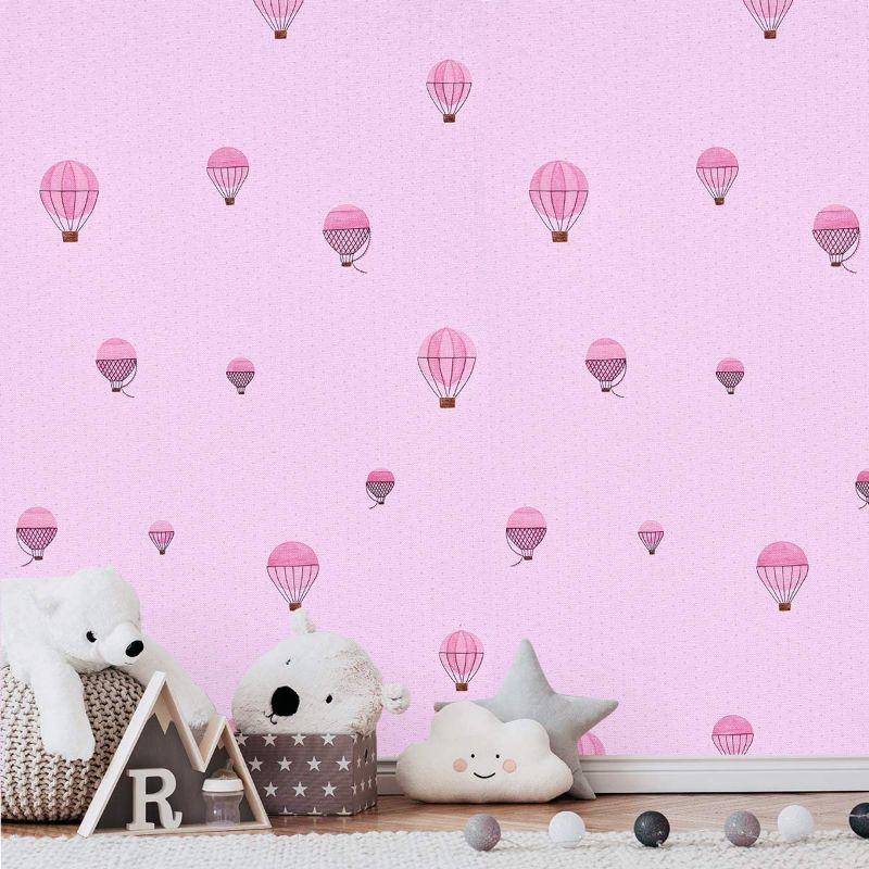 Photo 1 of 2-----Peel and Stick Wallpaper Removable Contact Wallpaper Thicken Pink Hot Air Balloons Decal Paper for Decorating Wall Table Wall and Door Reform Kid’s Room, 20.8 x 78.7 inches
