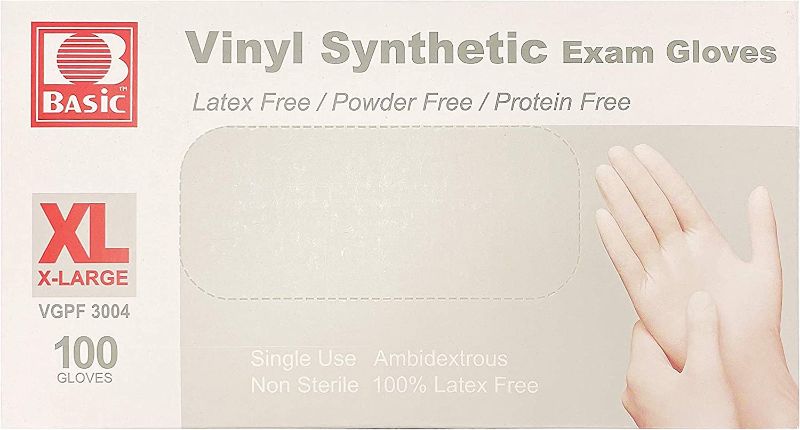 Photo 1 of Basic Medical Exam Gloves (X-Large) 100 Gloves Latex Free Powder Free, clear (VGPF3004B)
