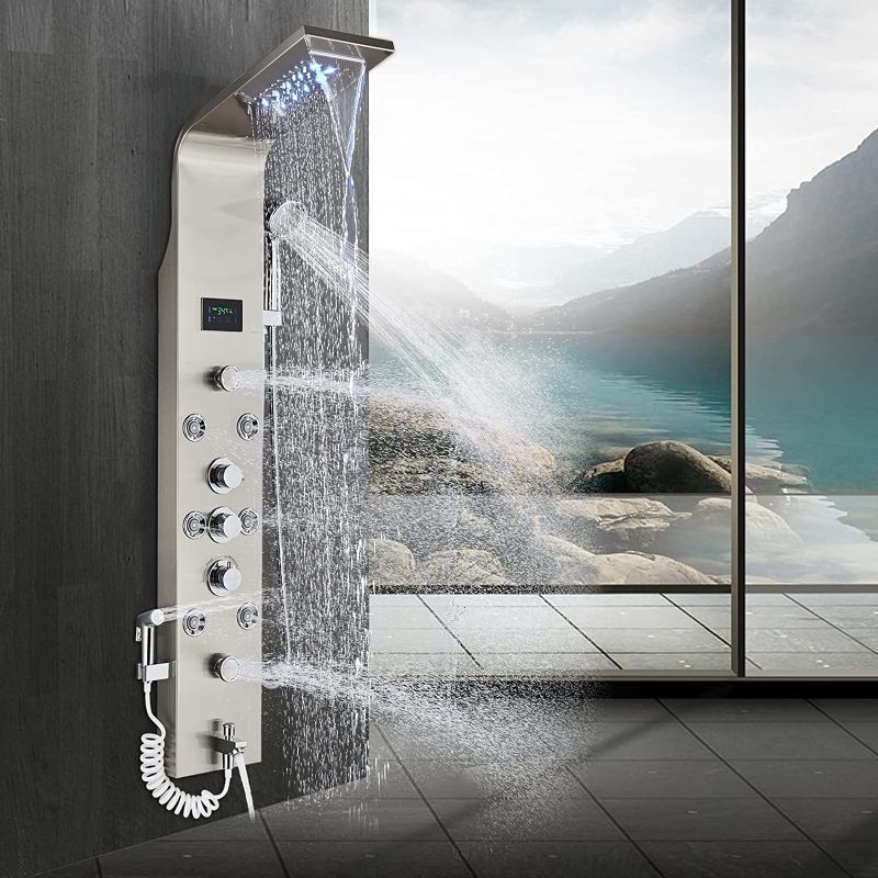 Photo 1 of AlenArt Shower Panel Tower System,7-Function Shower Wall Panel, LED Rain Waterfall Shower Column Head,Shower Tower Panel With full Body Shower System Tub Shower With Bidet, Brushed Nickel……
