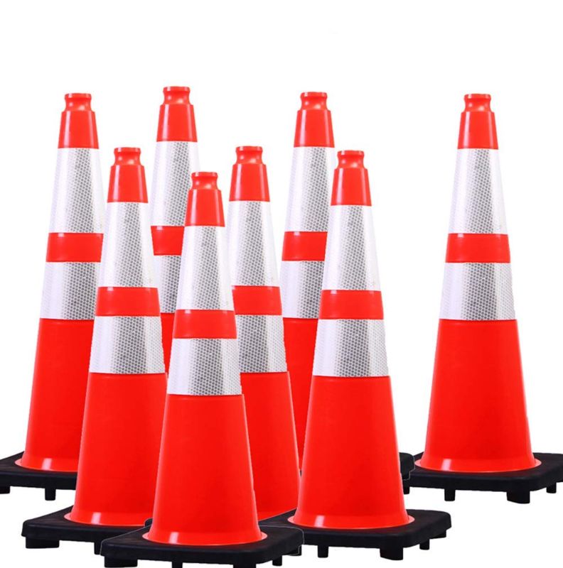 Photo 1 of (8 Cones) BESEA 28” inch Orange PVC Traffic Cones, Black Base Construction Road Parking Cone Structurally Stable Wearproof (28" Height)
