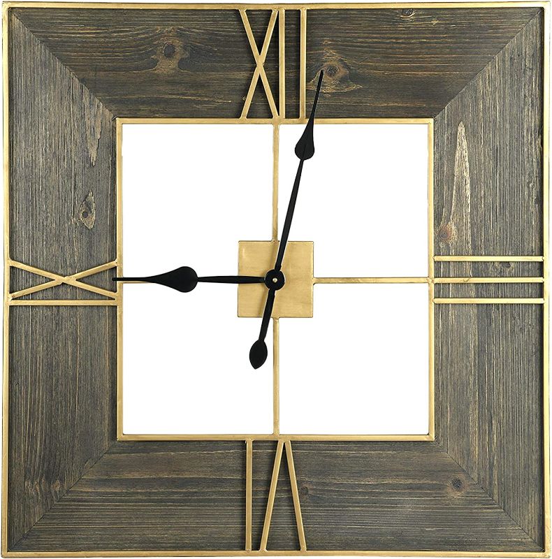 Photo 1 of Creative Co-Op 30 Inch Square Wood Finish and Gold Trim Wall Clock, Brown
