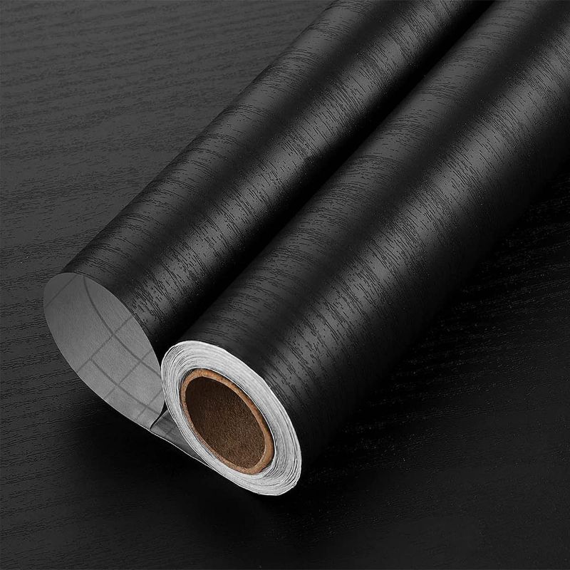 Photo 1 of 24'' X 118'' Black Wood Wallpaper Self Adhesive Paper PVC Wallpaper, Cabinets Paper Waterproof and Removable, Suitable for Cabinets, Countertops, Tables and Doors
