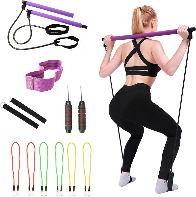 Photo 1 of Pilates Bar Kit with Resistance Bands, Portable Workout Equipment, Home Gym Fitness, Yoga, Pilates, Hip Bands & Jump Rope for Full Body Sculpting, Conditioning & Toning
