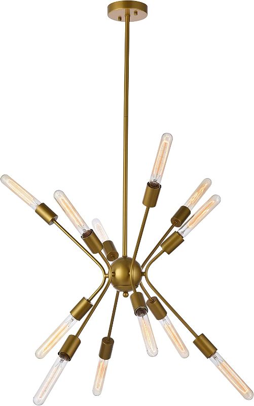 Photo 1 of A1A9 Modern 12 Lights Sputnik Chandelier Lighting, Mid Century Ceiling Lights with 6 Rotatable Rods, Industrial Vintage Pendant Light Fixture for Dining Room Kitchen Foyer Staircase, D20'' (Gold)
