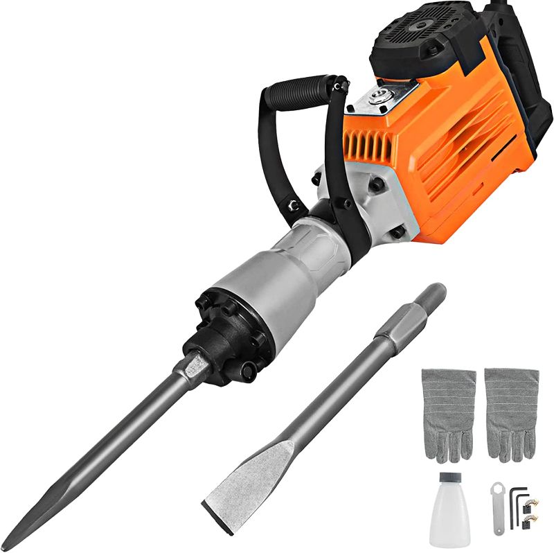 Photo 1 of Mophorn 3500W Electric Demolition Hammer Heavy Duty Concrete Breaker 1400 BPM Jack Hammer Demolition Drills with Flat Chisel Bull Point Chisel (3500 W)
