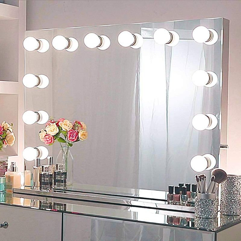 Photo 1 of Chende Large Vanity Mirror with Lights, 31.5 x 23.62 Inches Hollywood Mirror with Extra Outlet, 14 Replaceable LED Bulbs and Stainless Steel Frame, Wall Lighted Mirror
