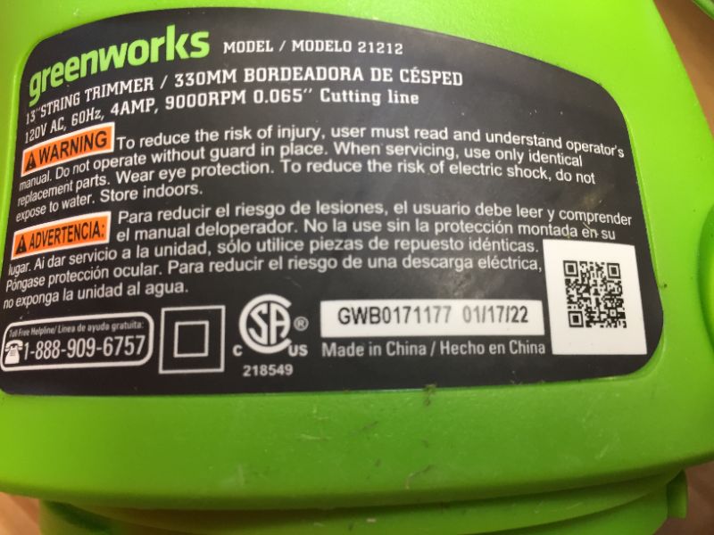 Photo 5 of Greenworks 4 Amp 13" Corded Electric String Trimmer
