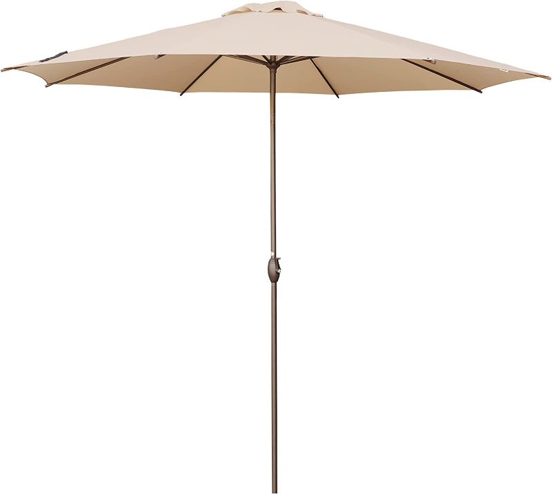 Photo 1 of Abba Patio 9ft Patio Umbrella Outdoor Umbrella Patio Market Table Umbrella with Push Button Tilt and Crank for Garden, Lawn, Deck, Backyard & Pool, Beige
