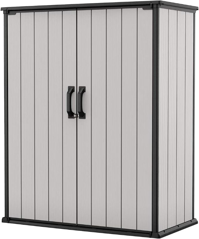Photo 1 of Keter Premier Tall Resin Outdoor Storage Shed for Patio Furniture, Pool Accessories, and Bikes

