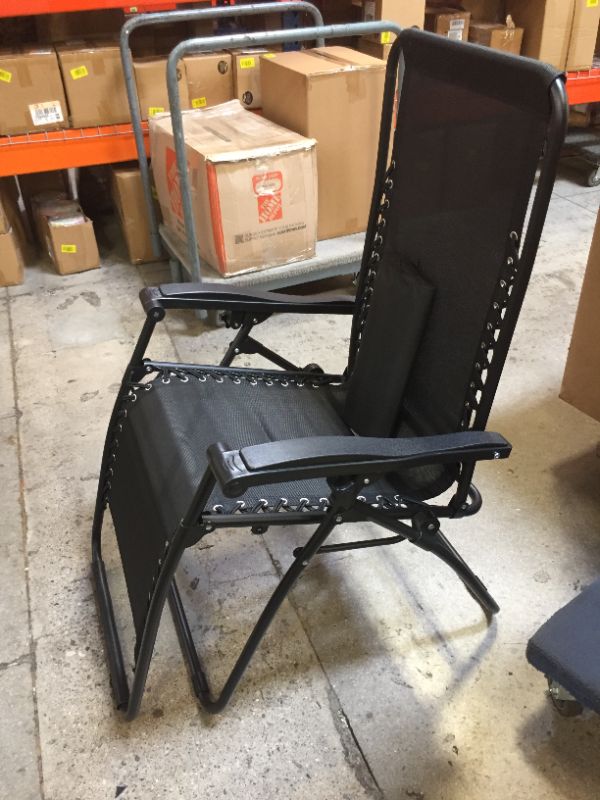 Photo 2 of Amazon Basics Outdoor Textilene Adjustable Zero Gravity Folding Reclining Lounge Chair with Pillow, Black
