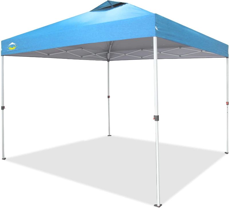 Photo 1 of CROWN SHADES 10x10 Pop Up Canopy, Patented One Push Tent Canopy, Wheeled Carry Bag, 8 Stakes, 4 Ropes,Sky Blue
