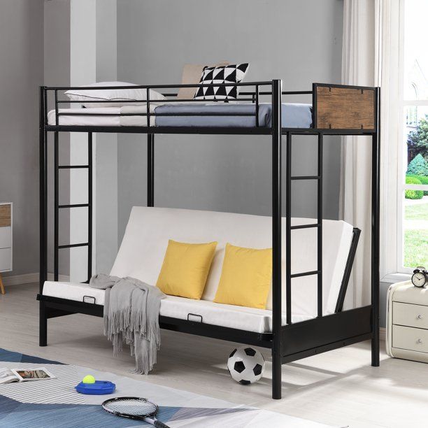 Photo 1 of EastVita Rustic Twin Over Full Metal Bunk Bed, Convertible Twin Over Futon Bed, Black
BOX 2 OF 2