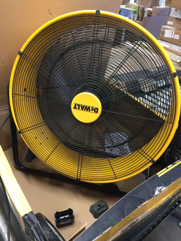 Photo 3 of DEWALT DXF-2490 High-Velocity Industrial, Drum, Floor, Barn, Warehouse Fan, Heavy Duty Air Mover with Adjustable Tilt & Large Wheel, 24", Yellow
