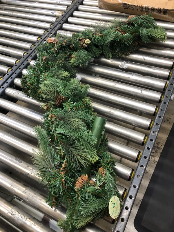 Photo 3 of National Tree Company 9' x 10" Carolina Pine Garland with flocked cones & 100 Ba