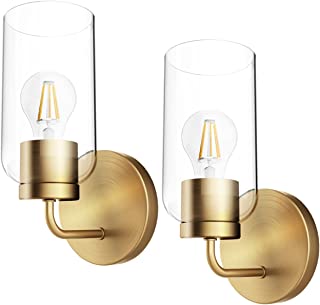 Photo 1 of Gold Wall Sconces Set of Two, Bathroom Sconces Wall Lighting Fixtures with Clear Glass Shade, Modern Industrial Wall Lamps Brass for Bedroom, Bath, Kitchen Over Sink, Fireplace, UL Listed