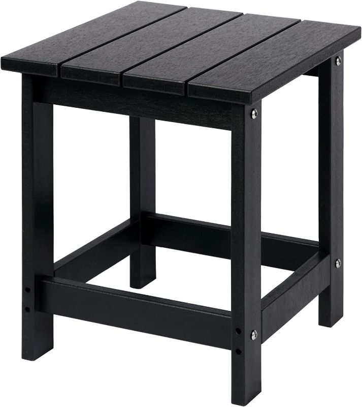 Photo 1 of Adirondack Square Outdoor Side Table, Poly Lumber End Tables for Patio, Backyard,Pool, Indoor Outdoor Companion, Easy Maintenance & Weather Resistant(Black)