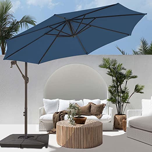 Photo 1 of LE CONTE METZ 10 ft. Offset Hanging Patio Umbrella Cantilever Outdoor Umbrellas with Fade Resistant Solution-Dyed Canopy, Infinite Tilt, Crank & Cross Base (Classic Blue)
