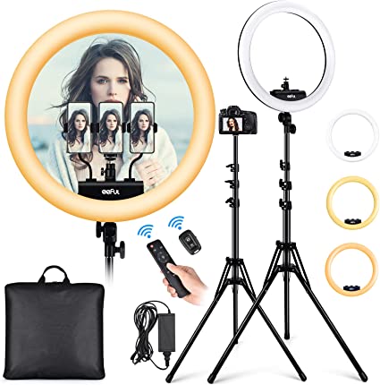 Photo 1 of 18 Inch LED Ring Light Set - Professional Dimmable 5600k Ringlight Ultra Slim Lighting Ring Kit with Tripod Stand for Photo Studio Lighting Portrait YouTube TikTok Video Makeup Live Streaming 55W
