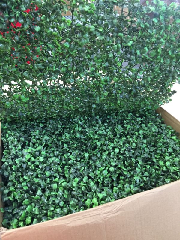 Photo 2 of BESAMENATURE 16pcs Artificial Boxwood Hedge Panels, UV Protected Faux Greenery Mats for Both Outdoor or Indoor Decoration, 20" L x 20" W, 100pcs Cable Ties Included
