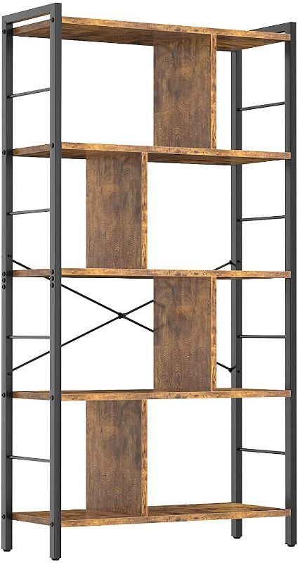 Photo 1 of Armocity Bookshelf, 5 Tier Tall Industrial Bookcase Wood Metal Frame Standing Book Shelf, Display Bookshelves Storage Organizer for Bedroom Living Room Home...
