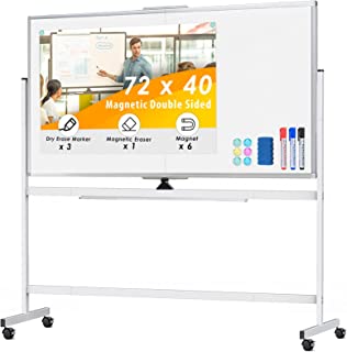 Photo 1 of 72 x 40 Double Sided Rolling Whiteboard, Mobile Whiteboard Magnetic White Board - Large Reversible Dry Erase Board Easel Standing Board on Wheels with Silver Aluminum Frame and Stand