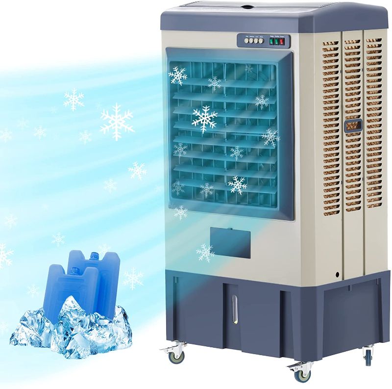 Photo 1 of Uthfy 3531 CFM Portable Evaporative Air Cooler for Outdoor Use,3 Speeds Cooling Fan with 2 Ice Box,10.6 Gallons Water Tank, 4 Universal Wheel,for Room Garage Commercial,Gray,One Size