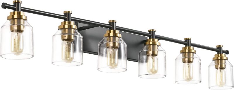 Photo 1 of  Black Bronze Bathroom Vanity Light Fixture Vintage Bathroom Fixture Over Mirror Thick Clear Glass 6-Lights 7900 48in