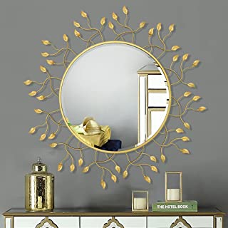 Photo 1 of Chende 39" X 39" Large Mirror for Wall Decor, Round Decorative Wall Mirror for Dining Room with Removable Leaves, Beveled Edge and Metal Frame, Gold Accent Mirror for Home Decor