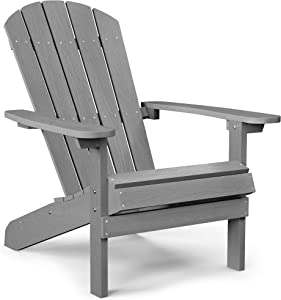 Photo 1 of YEFU Adirondack Chair Plastic Weather Resistant, Patio Chairs 5 Steps Easy Installation, Looks Exactly Like Real Wood, Widely Used in Outdoor, Fire Pit, Deck, Outside, Garden, Campfire Chairs (Grey)
