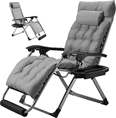 Photo 1 of Zero Gravity Chair, Oversized Lawn Chairs with Pillow and Cup Holder Reclining Lounge Chair with Removable Soft Cushion for Patio Camping Beach, Gray
