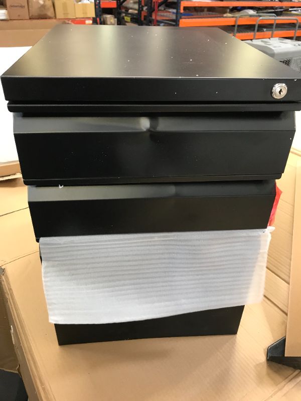 Photo 2 of DEVAISE 3 Drawer Mobile File Cabinet with Lock, Under Desk Metal Filing Cabinet for Legal/Letter/A4 File, Fully Assembled Except Wheels, Black
