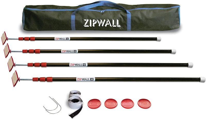 Photo 1 of ZIPWALL ZP4 ZipPole 10 Foot Spring Barrier (Pack of 4) Loaded Poles for Dust Barriers, 4 Pack, Black
