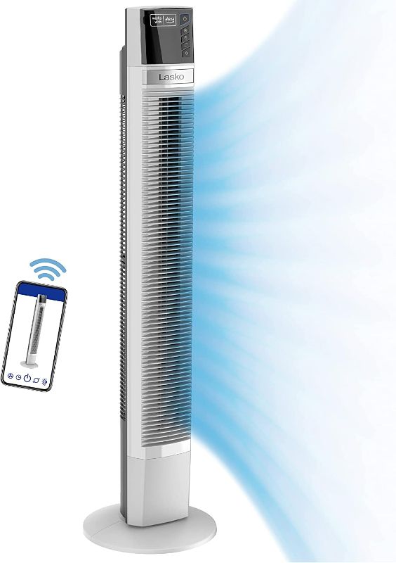 Photo 1 of Lasko Works with Alexa 48” Oscillating 4-Speed Tower Fan with Timer, T48401, White, A Certified for Humans Device
