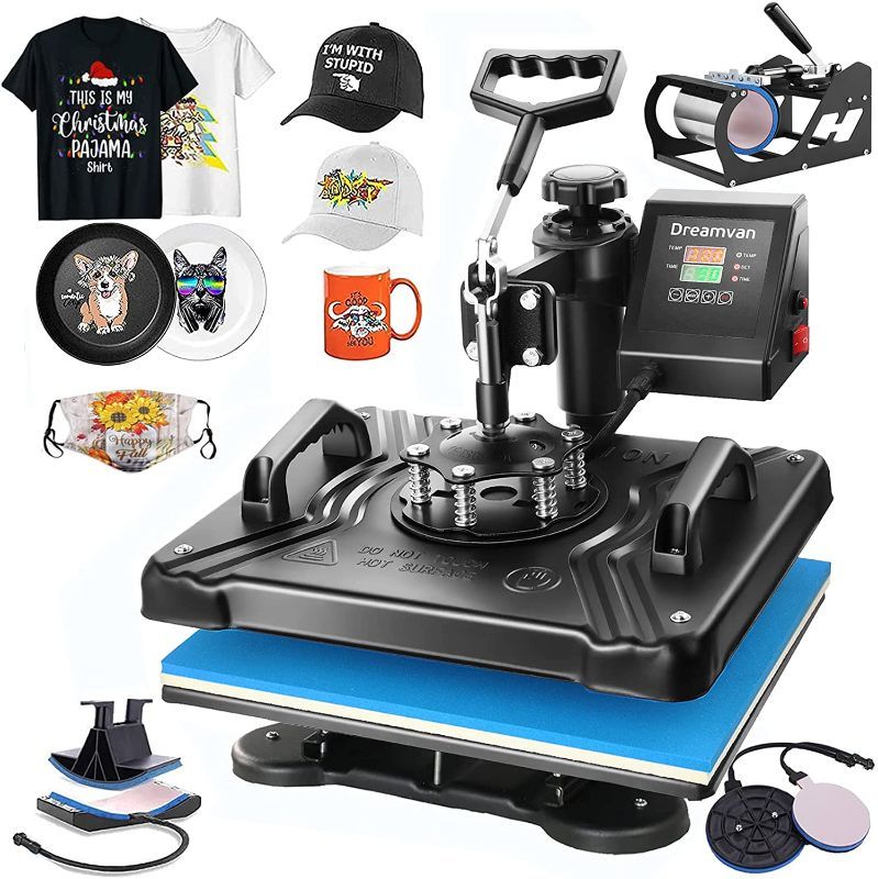 Photo 1 of 5 in 1 Heat Press Machine, 360-degree Rotation Digital Combo12" x 15" Multifunctional Swing Away Digital Sublimation Heat Transfer Machine for T-Shirts, Hat, Mug, Mouse Pads, Tablecloth

