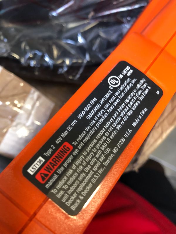 Photo 3 of 40V MAX* Cordless String Trimmer with POWERCOMMAND®
- missing battery. unable to test functionality. marking as non functional.