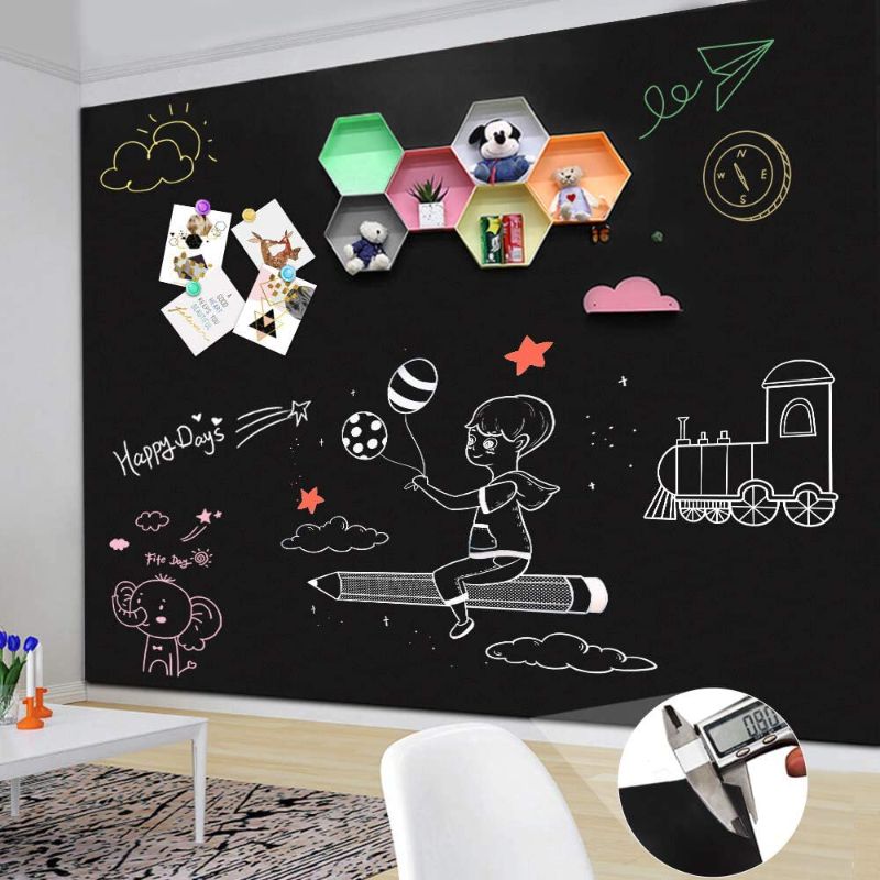 Photo 1 of ZHIDIAN Magnetic Chalkboard Contact Paper for Wall, 48" x 36" Non-Adhesive Back Chalkboard Wallpaper, Blackboard Wall Sticker with Chalks for Home/School/Playroom, 0.8mm/30 mils Thickness
