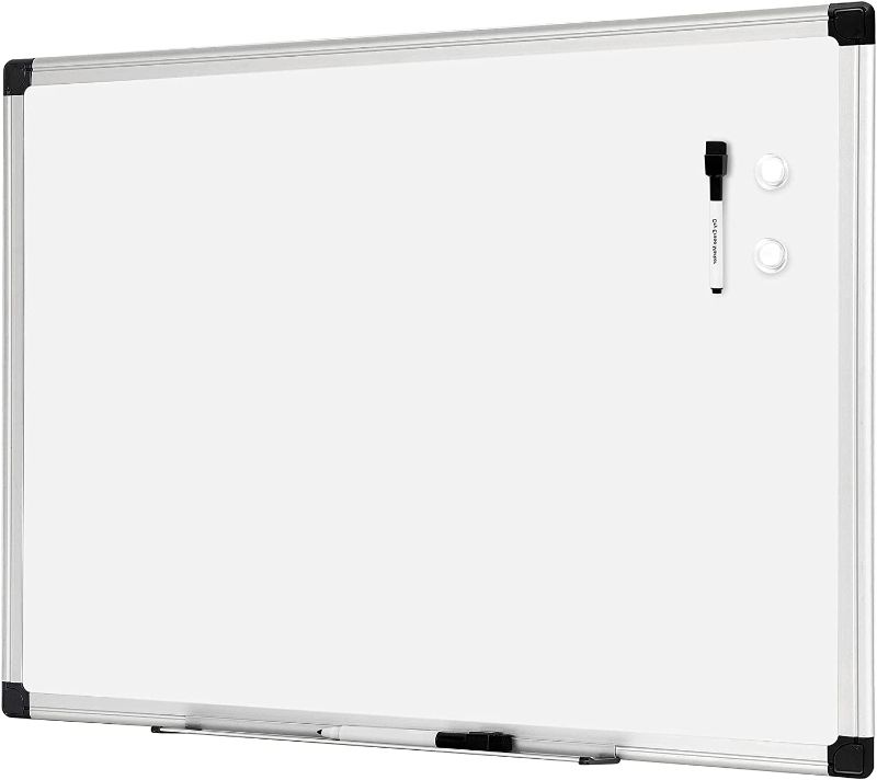 Photo 1 of Amazon Basics Magnetic Dry Erase White Board, 36 x 24-Inch Whiteboard - Silver Aluminum Frame---CRACKED ON BACK AND DENTED ON SIDE---
