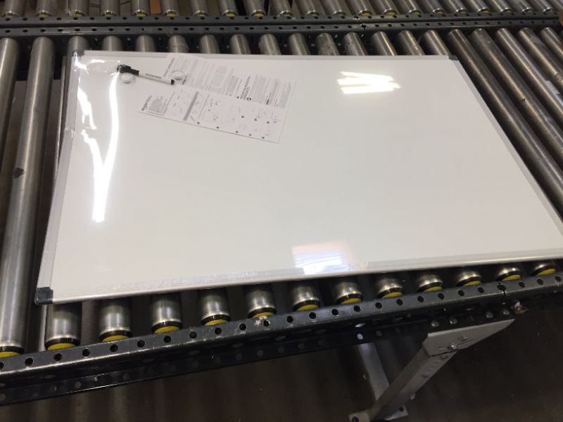 Photo 2 of Amazon Basics Magnetic Dry Erase White Board, 36 x 24-Inch Whiteboard - Silver Aluminum Frame---CRACKED ON BACK AND DENTED ON SIDE---
