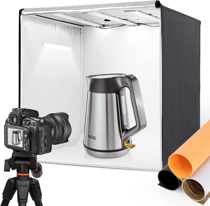 Photo 1 of ZKEEZM Light Box Photography 32"x32" with 210 LED and 4 Colors Backdrops Photo Box with Lights Foldable Light Box with Adjustable Brightness, 6000-6500K Portable Dimmable Picture Box Shooting
