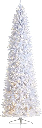 Photo 1 of 10ft. Slim White Artificial Christmas Tree with 800 Warm White LED Lights and 2420 Bendable Branches
