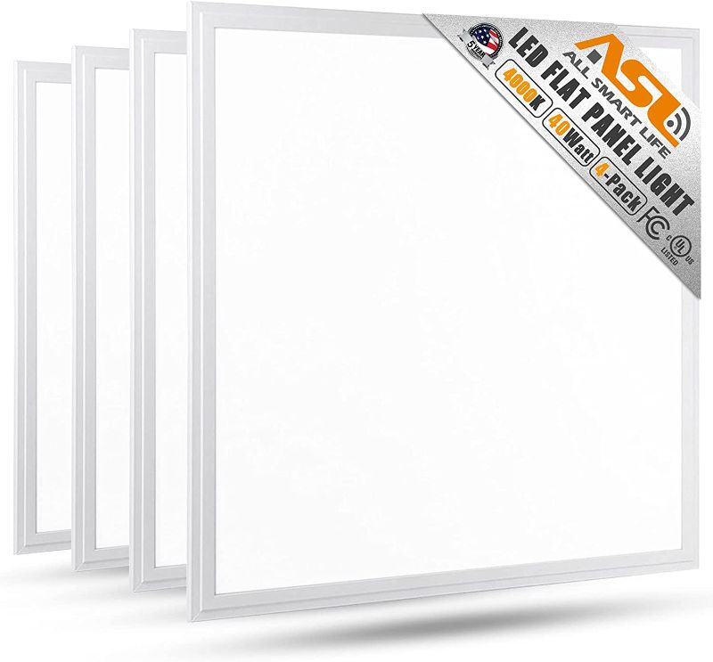 Photo 1 of 2x2 LED Flat Panel Light, Allsmartlife 2x2FT LED Panel Light Dimmable 4000K Bright White, 0-10V 40W(140W Equivalent) - White Frame, 4826 Lumens, 100-277V - UL & FCC Listed and Lighting Facts, 4-Pack
