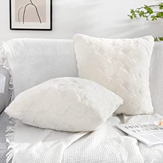 Photo 1 of COMSLE Faur Fur Throw Pillow Covers 16 X16 Inch Pack of 2 Reversible Fluffy Decorative Pillow Cover for Couch Bed Pillow Shams (Christmas White)
