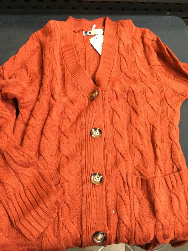 Photo 2 of UEU Women's Long Sleeve Open Front Button Down Cable Knit Cardigan Sweater with Pockets SIZE SMALL
