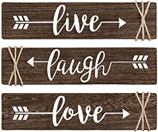 Photo 1 of Dahey 3 Pieces Rustic Wood Sign Arrow Wall Decor Live Laugh Love Quote Sign Farmhouse Wall Mount Decoration for Home, Living Room, Mothers Day, Wedding, Housewarming Gift 13"x 3", Brown (FACTORY SEALED BRAND NEW, OPEN FOR PICTURES)
