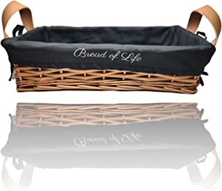 Photo 1 of Bread Basket , C&Jones Bread Baskets For Serving, Bread Basket For Kitchen Counter, Wicker Baskets, Fruits Basket - Storage Basket, Rectangular Bread Basket, With Removable Color Red and Black Linen
