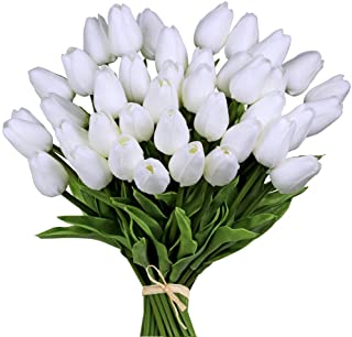 Photo 1 of 30pcs White 14" Artificial Latex Tulips Flowers for Wedding Party Home Decoration (White-30pcs)
